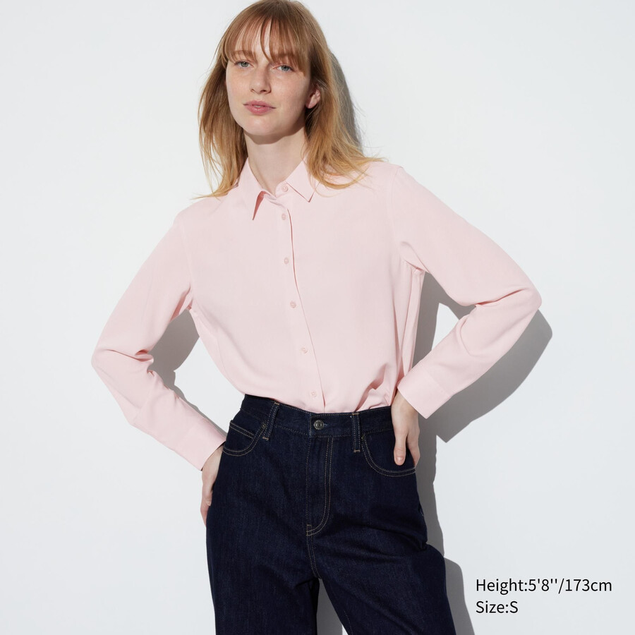 blusa da donna con maniche in rayon uniqlo rosa