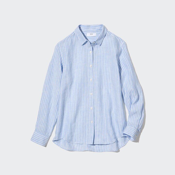 blusa a righe con maniche in lino premium 100 uniqlo da donna blu chiaro