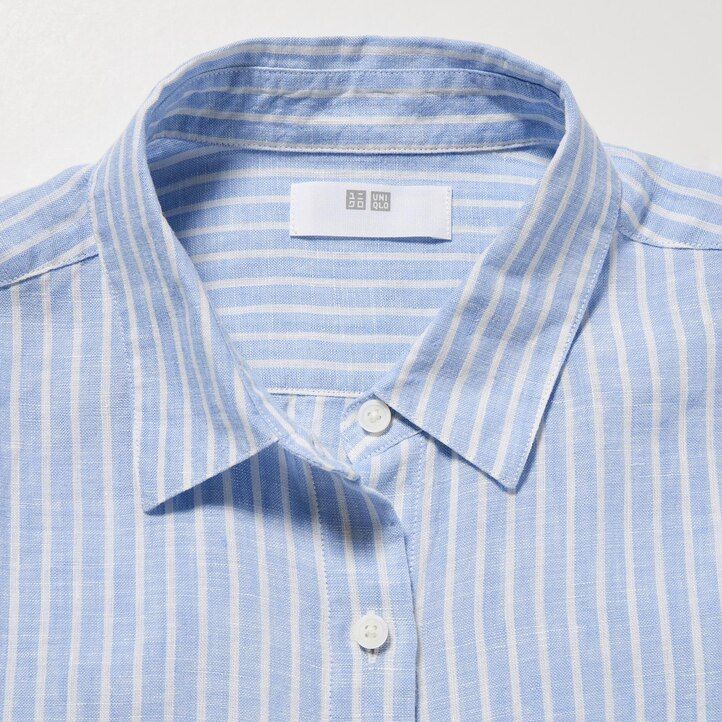 blusa a righe con maniche in lino premium 100 uniqlo da donna blu chiaro