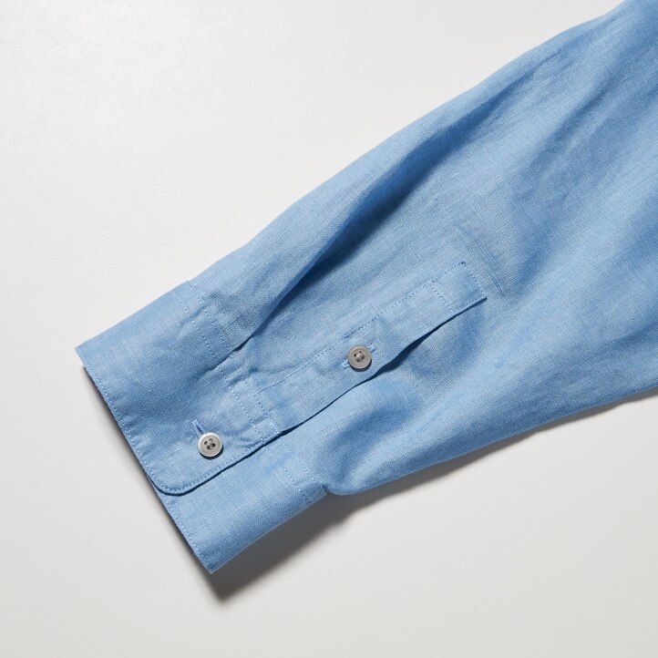 blusa da donna uniqlo 100 lino premium con colletto alla coreana e maniche 34 blu