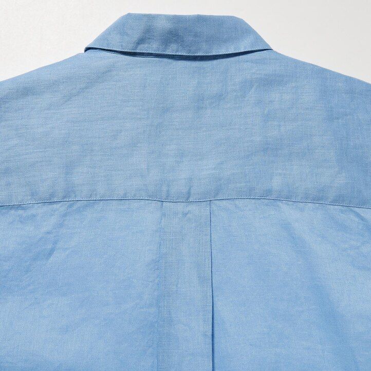 blusa da donna uniqlo 100 lino premium con colletto alla coreana e maniche 34 blu