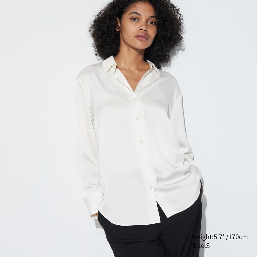 blusa bianca con maniche in raso uniqlo da donna