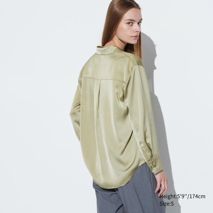 blusa bianca con maniche in raso uniqlo da donna
