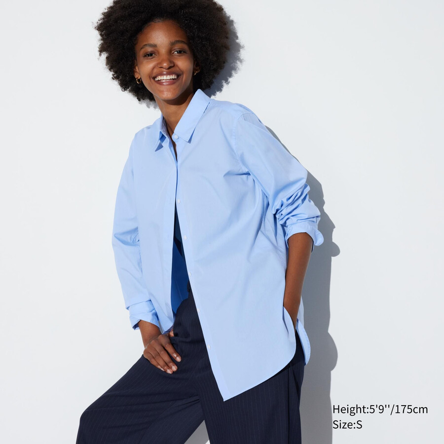 blusa da donna uniqlo in cotone extra fine blu