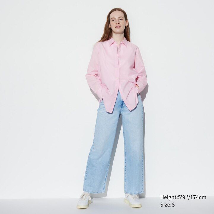 blusa da donna uniqlo in cotone extra fine blu