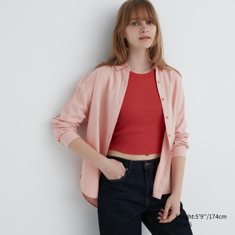 blusa uniqlo soft brushed sleeves da donna rosa