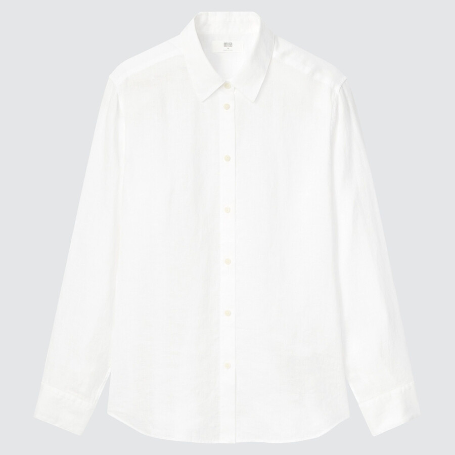 blusa da donna uniqlo in lino premium 100 bianco con maniche