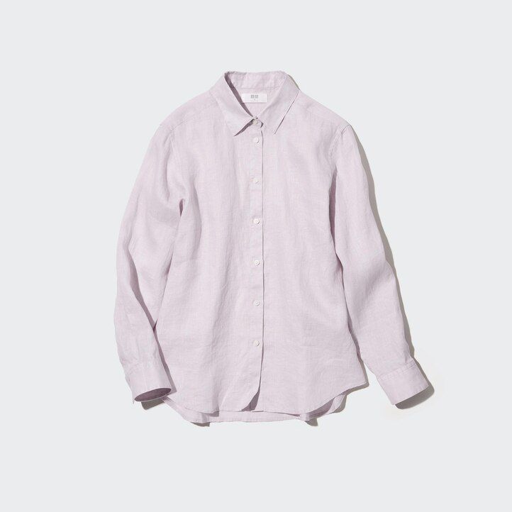 blusa da donna uniqlo in lino premium 100 bianco con maniche