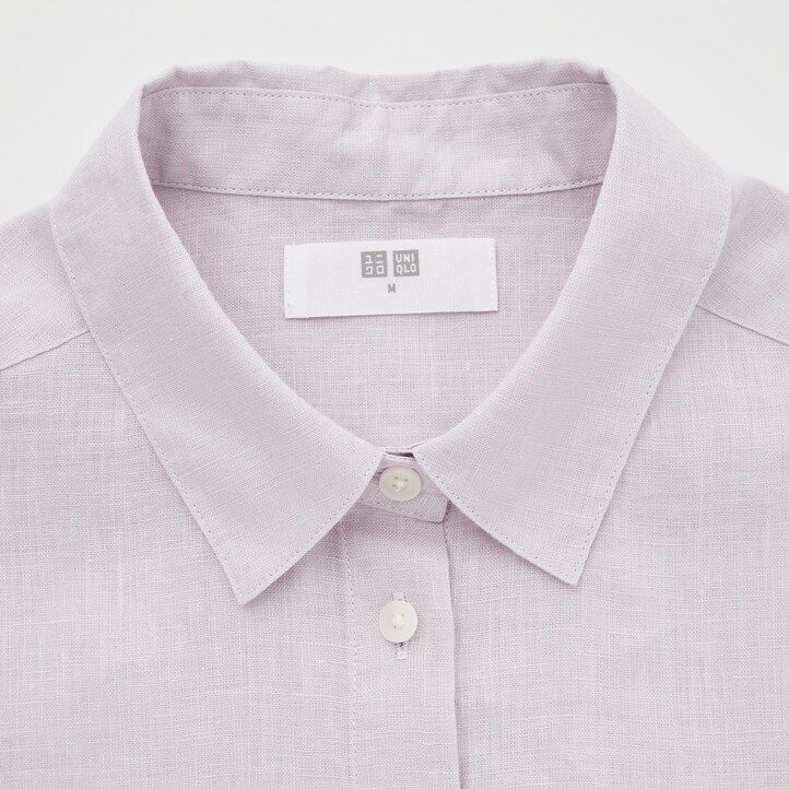 blusa da donna uniqlo in lino premium 100 bianco con maniche