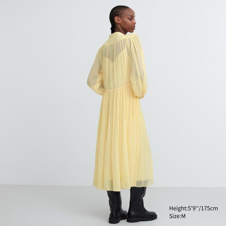 abito da donna uniqlo in chiffon con maniche plissettate giallo