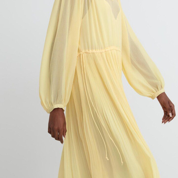 abito da donna uniqlo in chiffon con maniche plissettate giallo