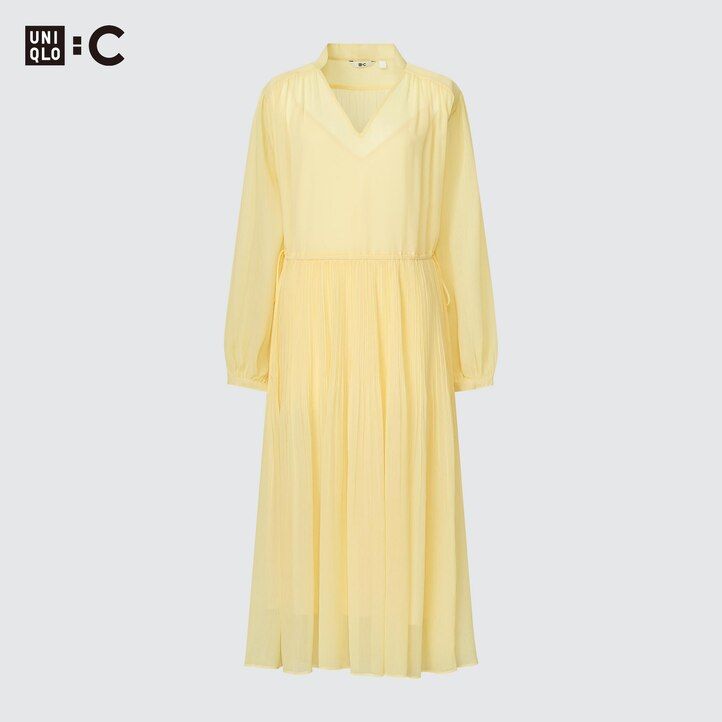 abito da donna uniqlo in chiffon con maniche plissettate giallo