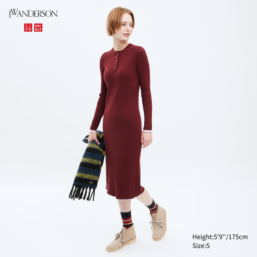 abito da donna uniqlo in maglia a coste con maniche rosso