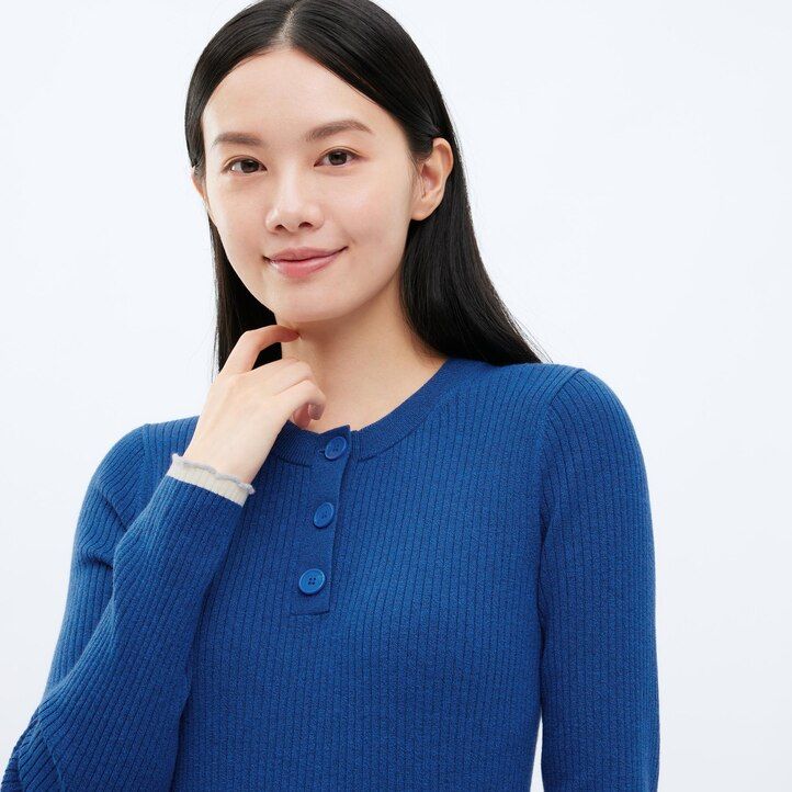 abito da donna uniqlo in maglia a coste con maniche rosso