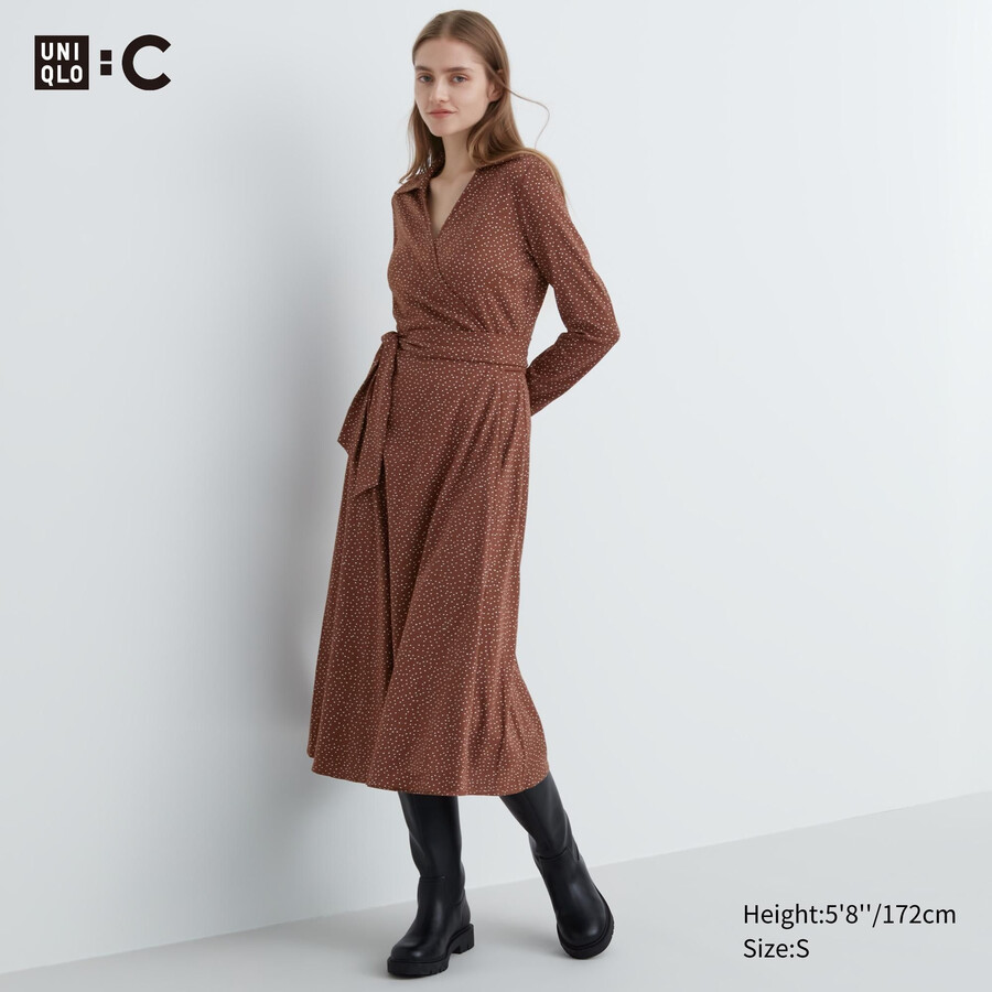 abito da donna uniqlo marrone con maniche stampate