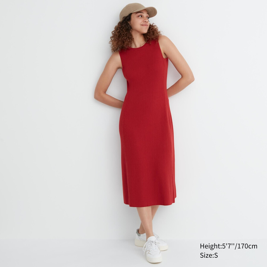 abito da donna senza maniche in maglia di misto cotone uniqlo rosso