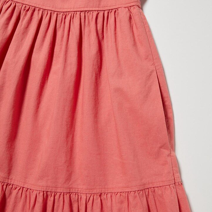 abito uniqlo da donna in misto lino con maniche voluminose e arricciature colore oliva