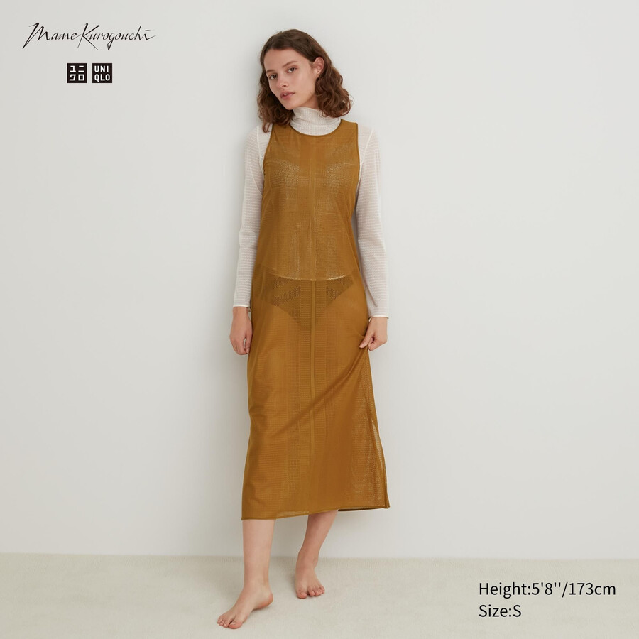 abito lungo da donna uniqlo in rete marrone senza maniche