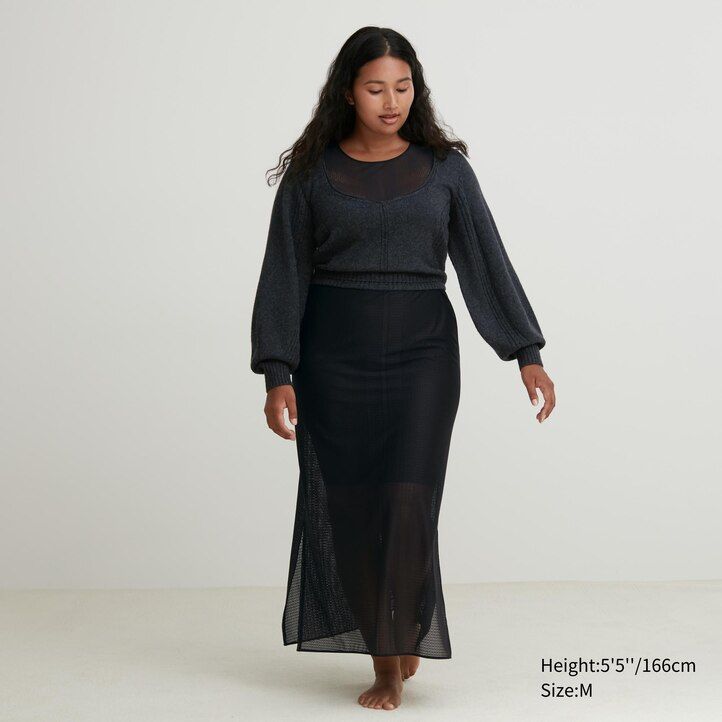 abito lungo da donna uniqlo in rete marrone senza maniche