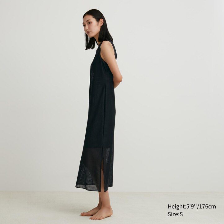 abito lungo da donna uniqlo in rete marrone senza maniche