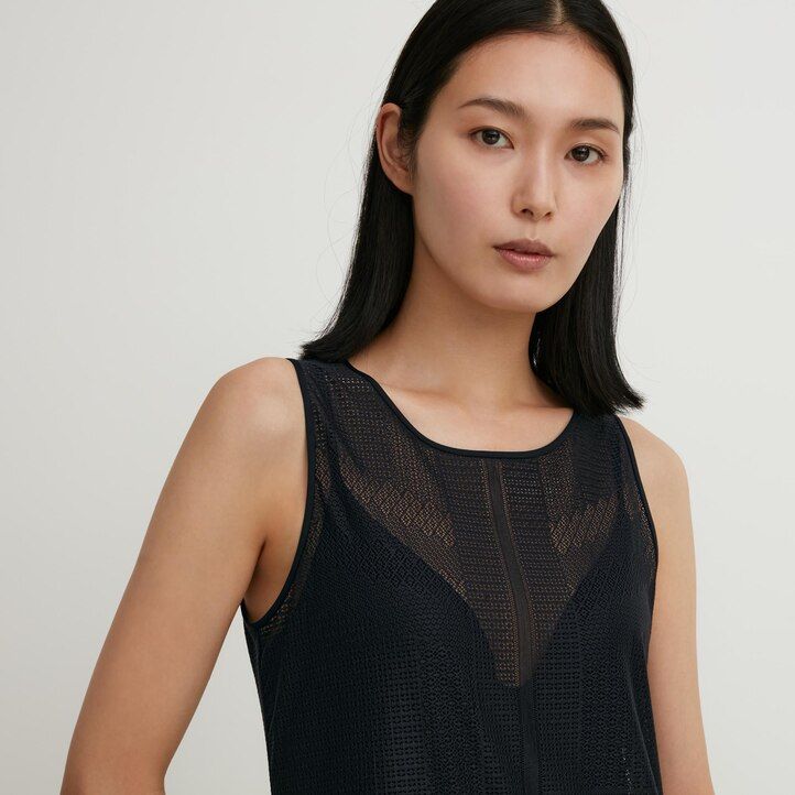 abito lungo da donna uniqlo in rete marrone senza maniche