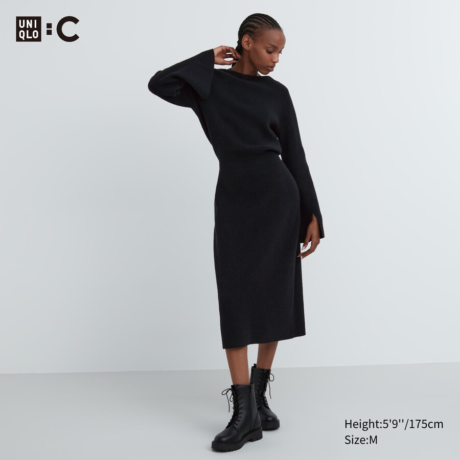abito da donna in maglia con maniche a scollo a barca uniqlo nero