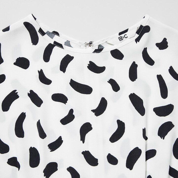 abito da donna uniqlo stampato con maniche a palloncino bianco