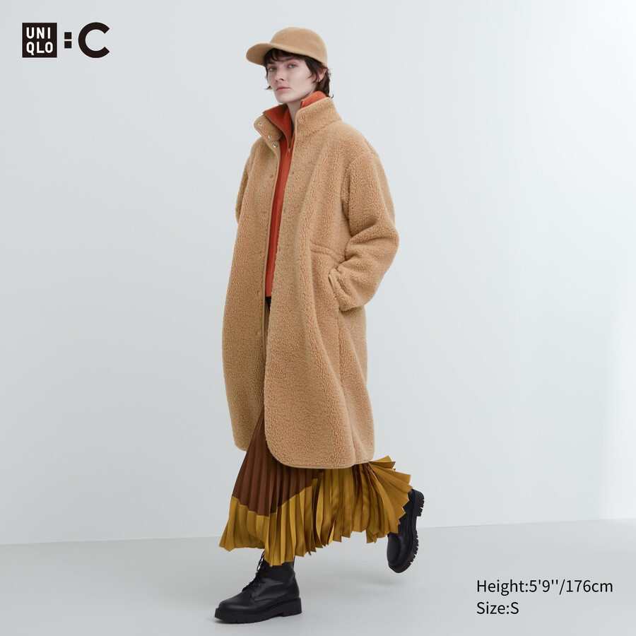 giacche da donna in pile con fodera in pile uniqlo e collo alto beige