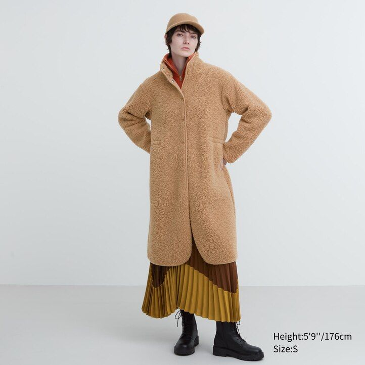 giacche da donna in pile con fodera in pile uniqlo e collo alto beige