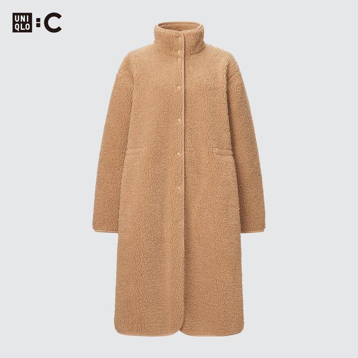 giacche da donna in pile con fodera in pile uniqlo e collo alto beige