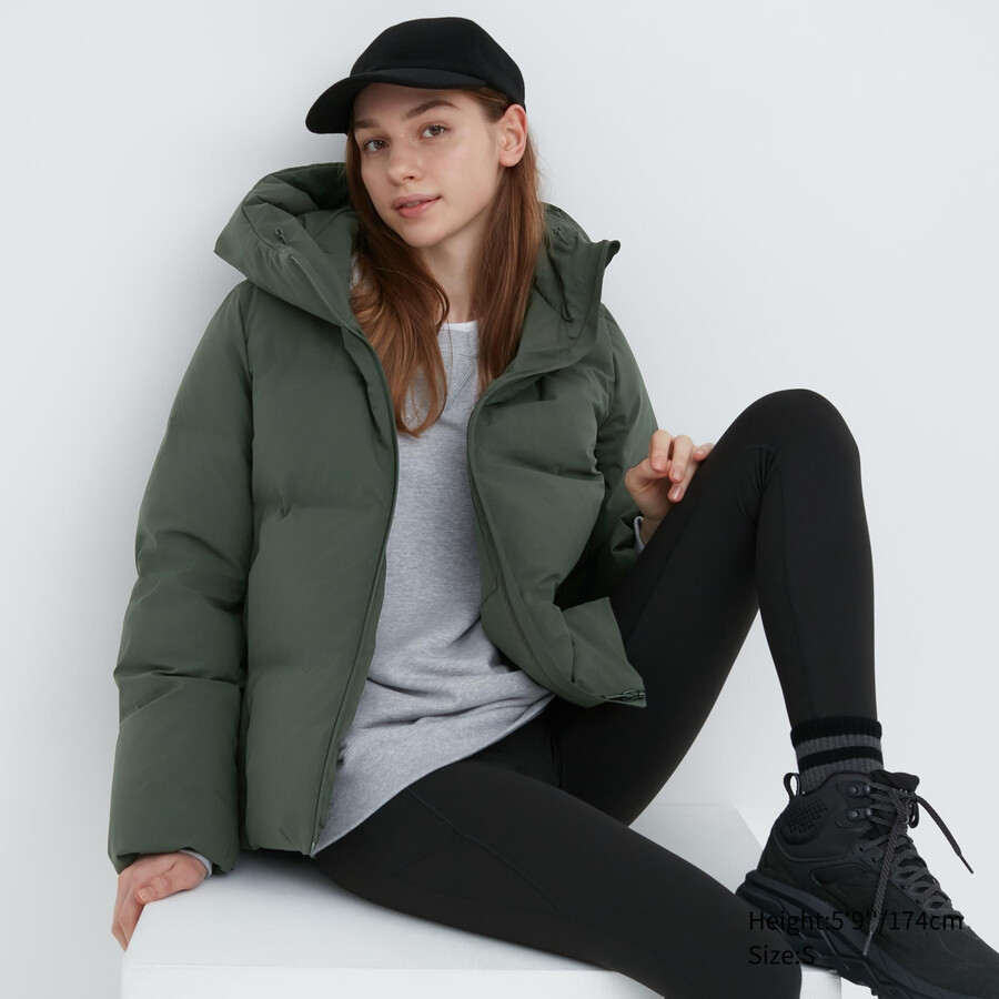 piumini senza cuciture uniqlo da donna colore oliva