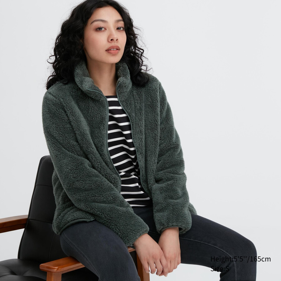 giacche con zip in pile soffice uniqlo da donna verde scuro