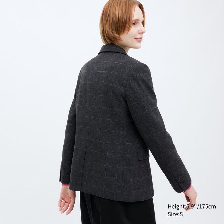 giacche monopetto a quadri uniqlo da donna grigio scuro