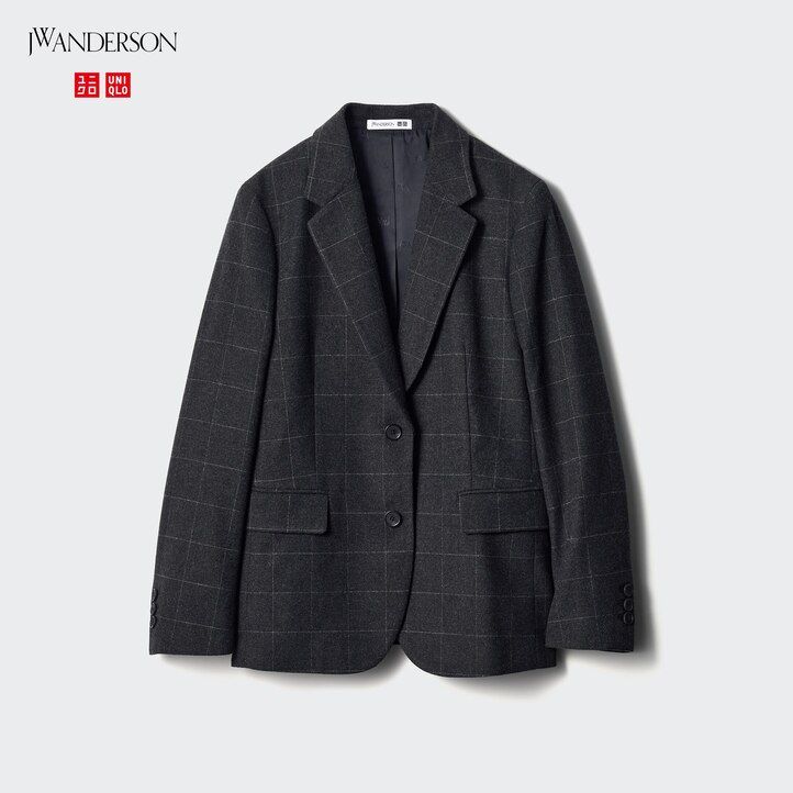 giacche monopetto a quadri uniqlo da donna grigio scuro