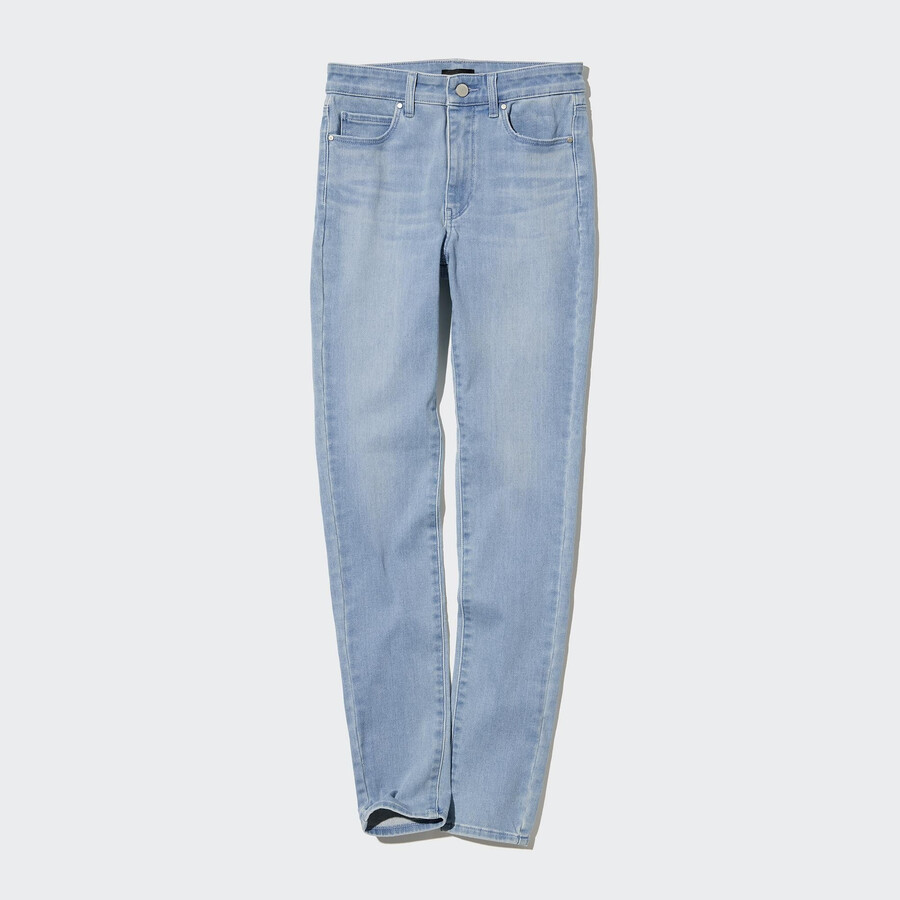 jeans da donna uniqlo ultra stretch a vita alta e vestibilità attillata blu