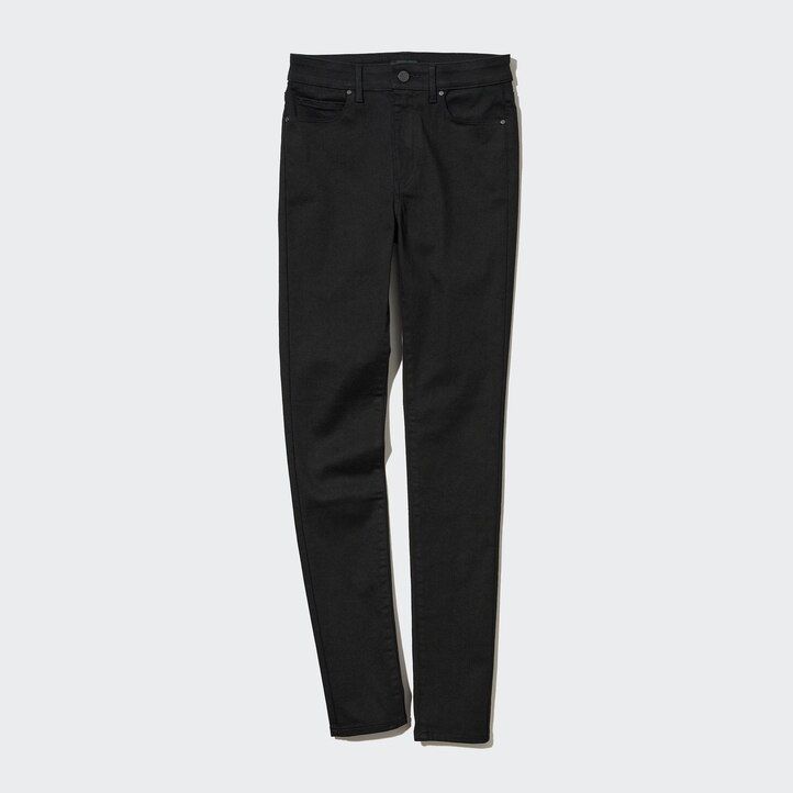 jeans da donna uniqlo ultra stretch a vita alta e vestibilità attillata blu