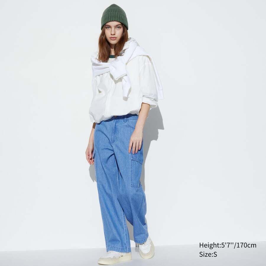jeans da donna uniqlo denim wide straight legrgo blu