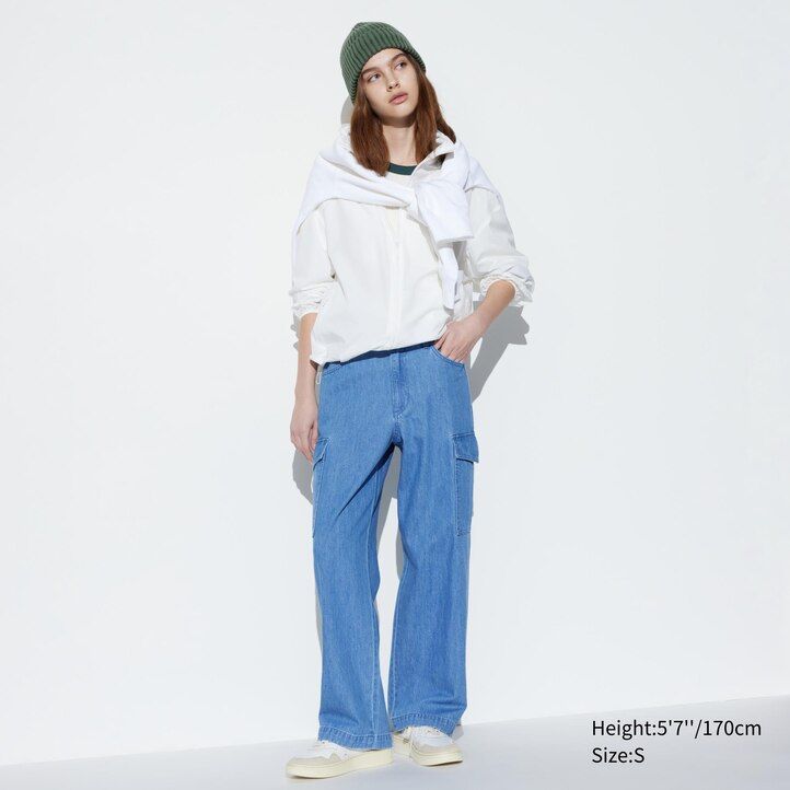 jeans da donna uniqlo denim wide straight legrgo blu