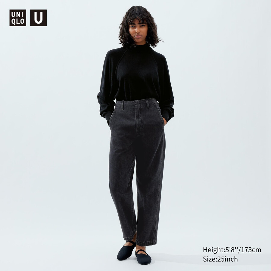 jeans a gamba dritta uniqlo da donna grigio scuro