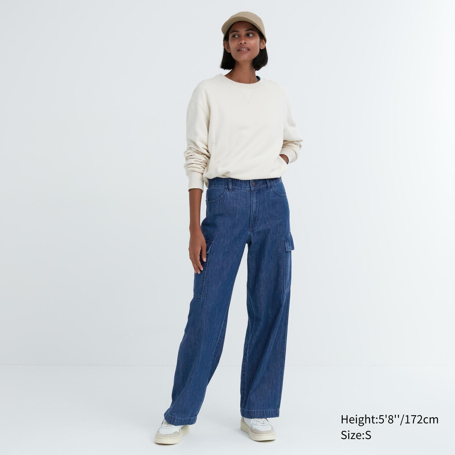 jeans da donna uniqlo denim wide straight legrgo blu