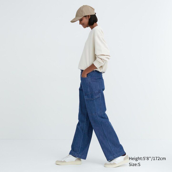jeans da donna uniqlo denim wide straight legrgo blu