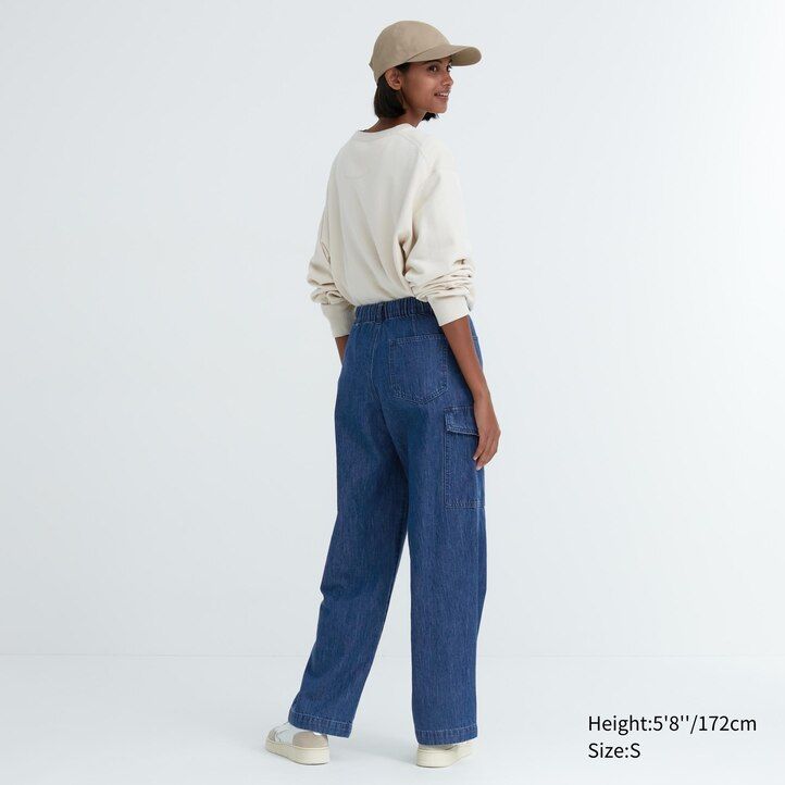 jeans da donna uniqlo denim wide straight legrgo blu