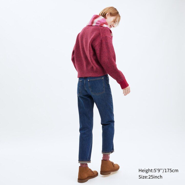 jeans uniqlo slim fit a gamba dritta grigio scuro da donna