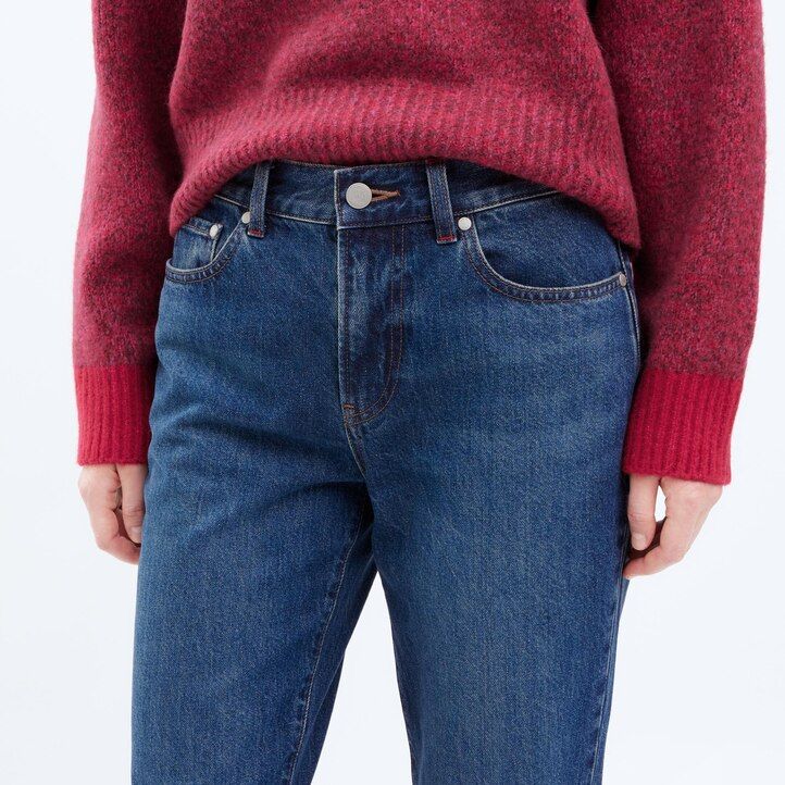 jeans uniqlo slim fit a gamba dritta grigio scuro da donna