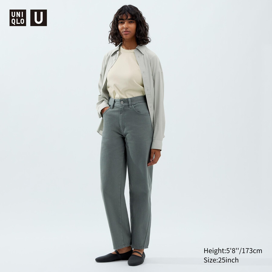jeans uniqlo curved da donna color oliva