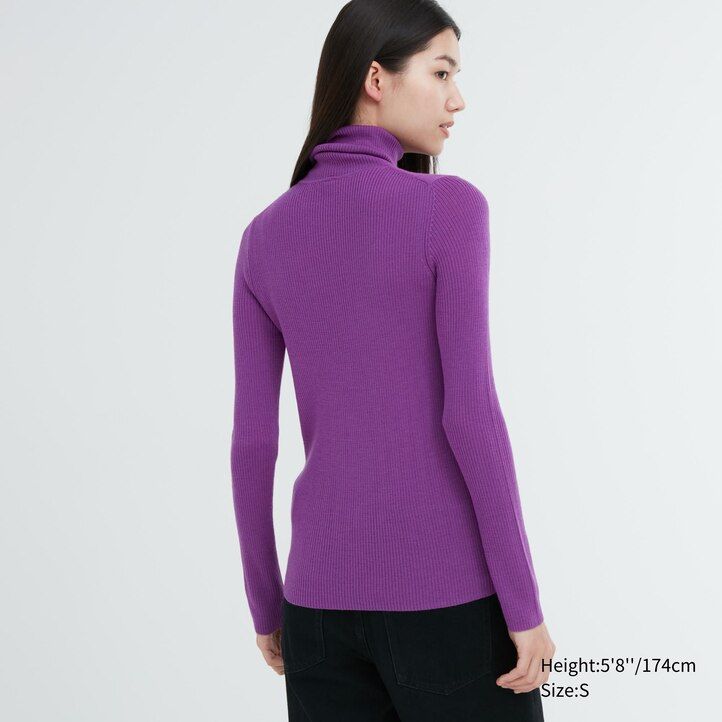 maglioni a coste uniqlo 100 lana merino extra fine da donna viola