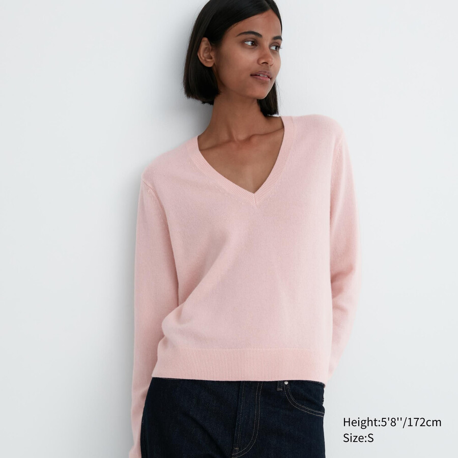 maglioni da donna con scollo a v uniqlo 100 in misto lana rosa