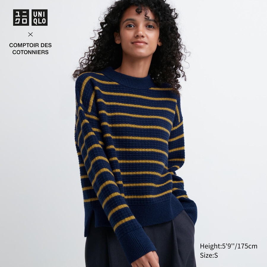 maglioni a righe in lana dagnello uniqlo da donna blu navy