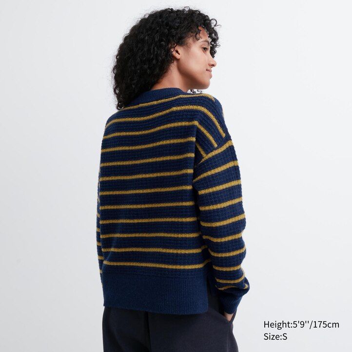 maglioni a righe in lana dagnello uniqlo da donna blu navy