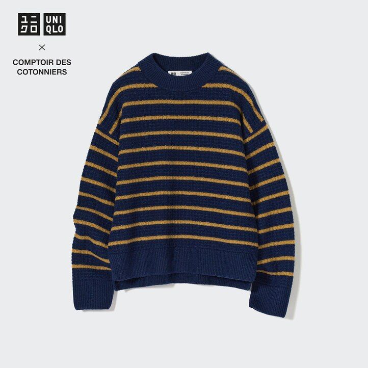maglioni a righe in lana dagnello uniqlo da donna blu navy